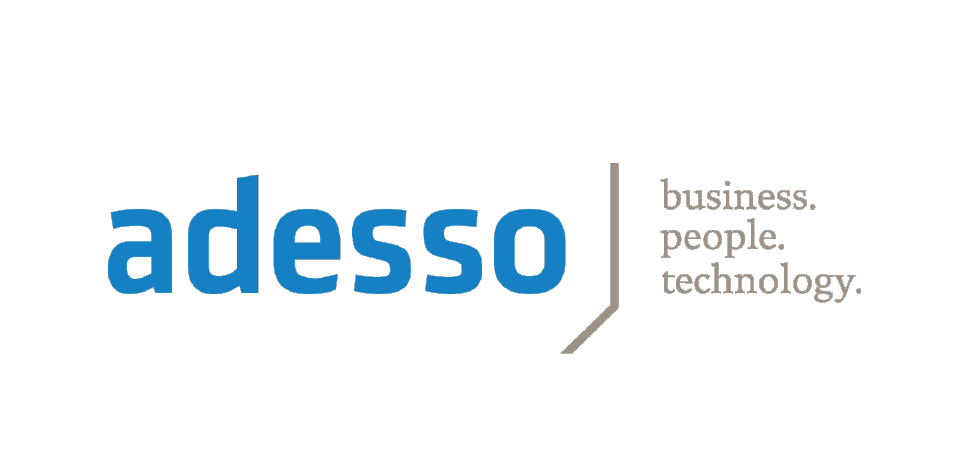 Logo of adesso featuring the word 'adesso' in blue, accompanied by the tagline 'business. people. technology.' in gray.
