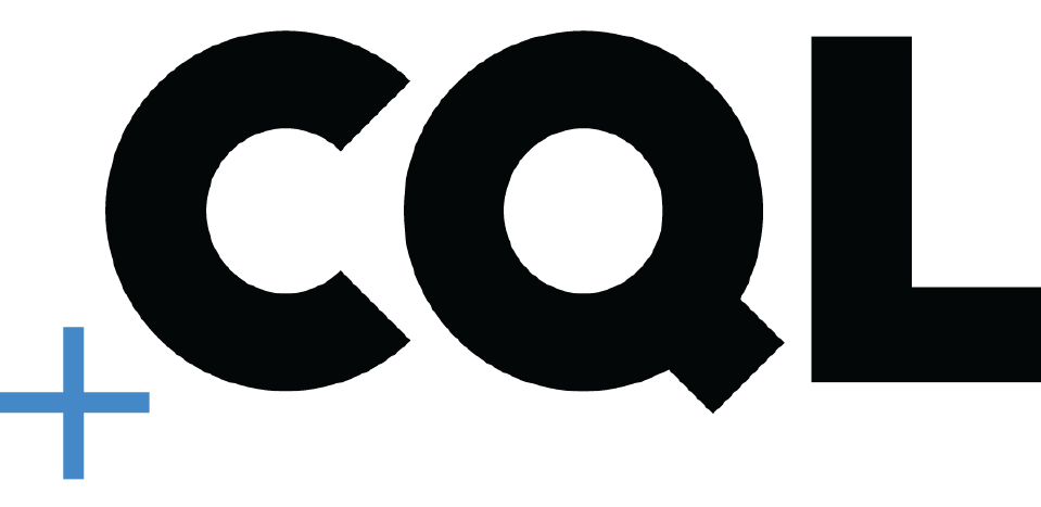 The image features the letters 'CQL' in bold black font, with a blue plus sign to the left.