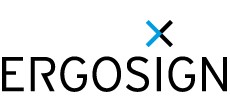 Logo featuring the word 'ERGOSIGN' in bold black letters, with a blue 'X' symbol integrated into the design.