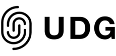 A logo featuring the letters 'UDG' alongside a stylized fingerprint design, emphasizing identity and security themes.