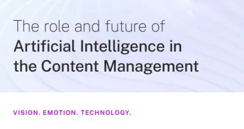 Text discussing the role of Artificial Intelligence in content management, with keywords: vision, emotion, technology.