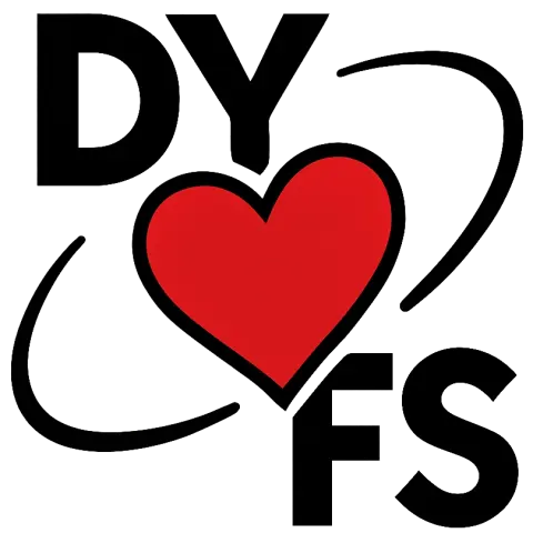 Logo featuring the text 'DY' and 'FS' with a red heart symbol between them, conveying a message of love or support.
