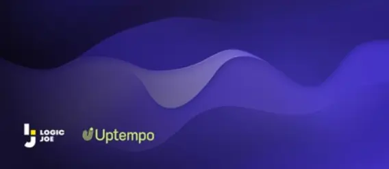 A smooth purple gradient background features the logos of Logic Joe and Uptempo on the left and right sides, respectively.