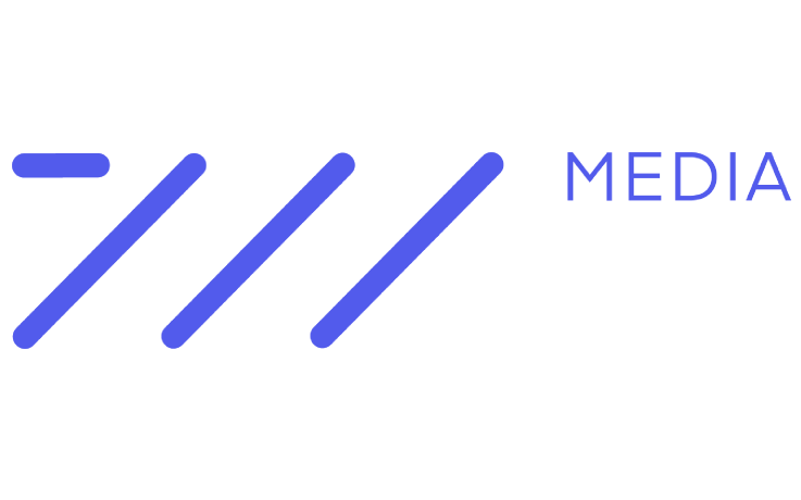 A logo featuring three blue diagonal lines and the word 'MEDIA' in a modern font.