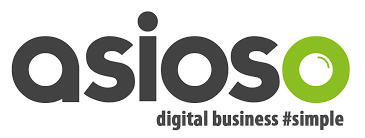 Logo featuring the word 'asioso' with a green circle, accompanied by the tagline 'digital business #simple.'
