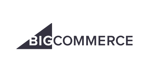 Logo of BigCommerce featuring a stylized triangle and the word 'BIGCOMMERCE' in bold letters.