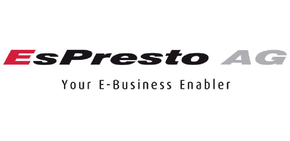 Logo of EsPresto AG with the tagline 'Your E-Business Enabler,' featuring bold red and black text on a white background.