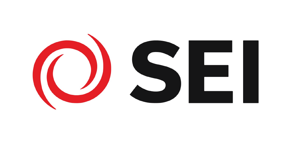 A logo featuring a red swirl design next to the bold letters 'SEI' in black.