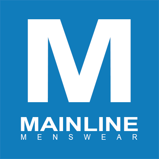 A blue logo featuring a large white 'M' with the text 'MAINLINE MENSWEAR' below it, indicating a men's clothing brand.