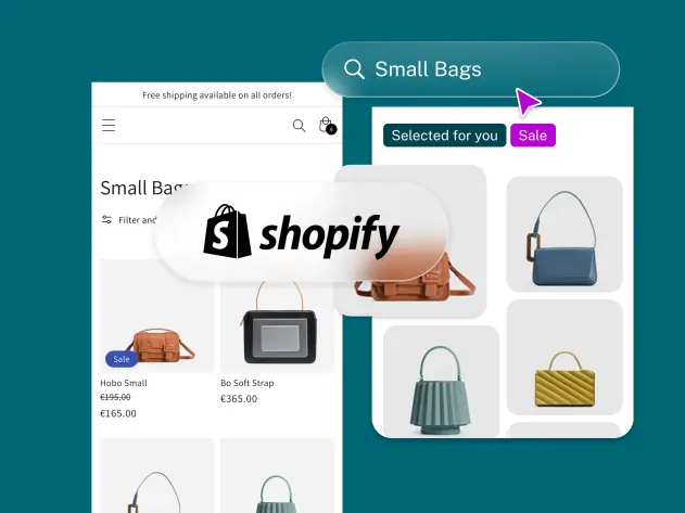 A Shopify webpage displaying small bags for sale, featuring various styles and prices, with a 'Free shipping' banner.