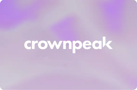 The image features the word 'crownpeak' in bold white text against a soft purple gradient background.