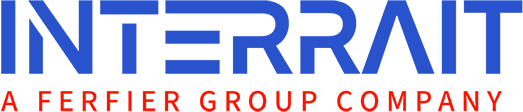 A blue background with a jagged red line at the bottom, resembling a stylized landscape or graph.